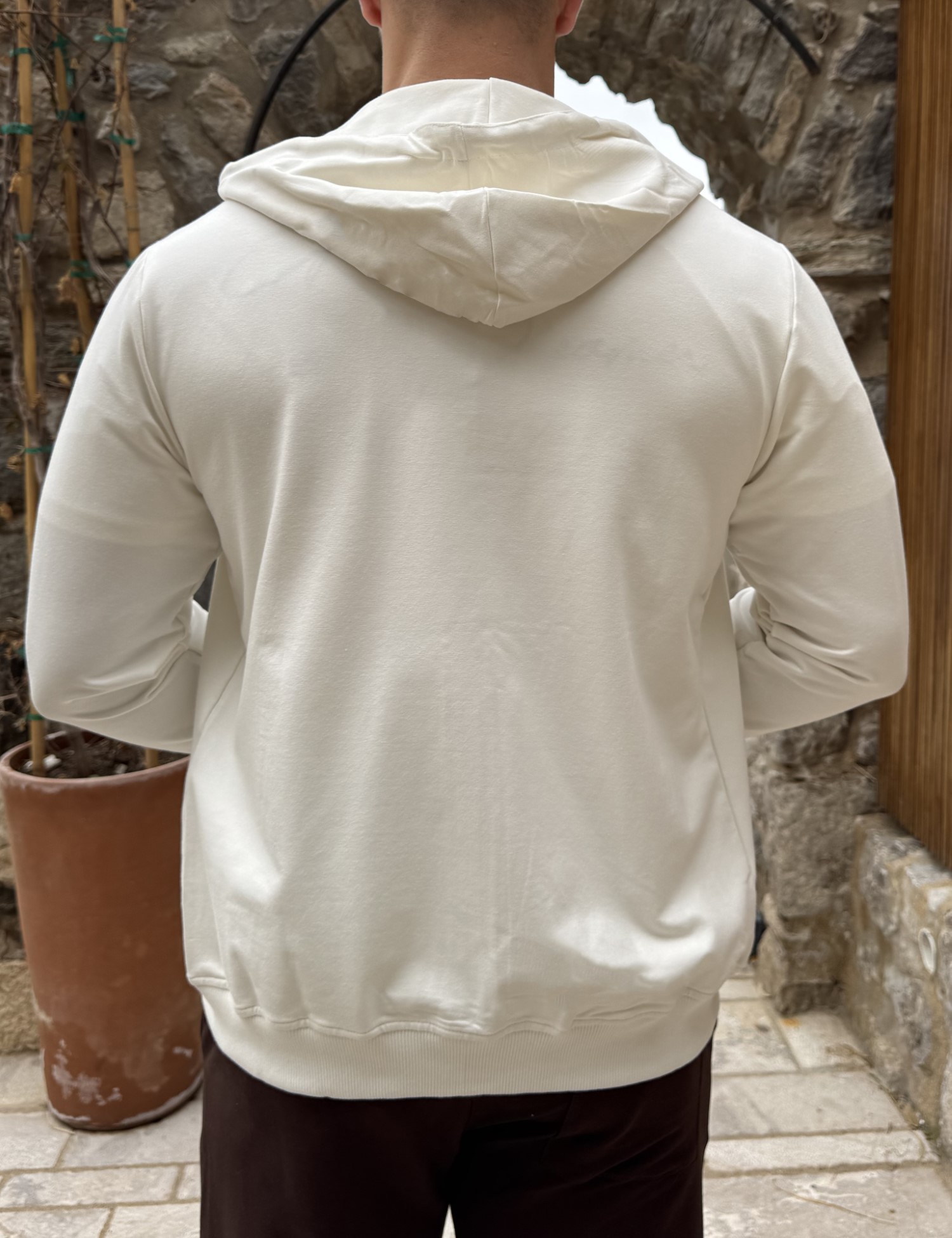 Ανδρική λευκή βαμβακερή ζακέτα με κουκούλα KEF2630W φωτογραφία